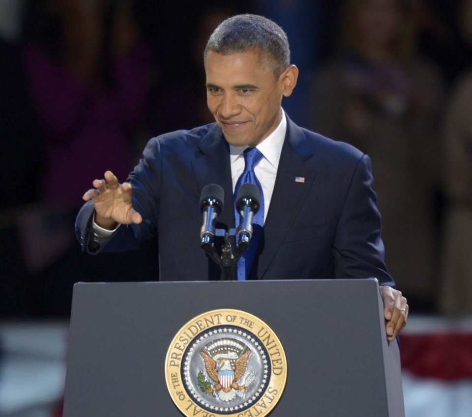 Barack Obama durante su discurso de agradecimiento. Foto: EFE