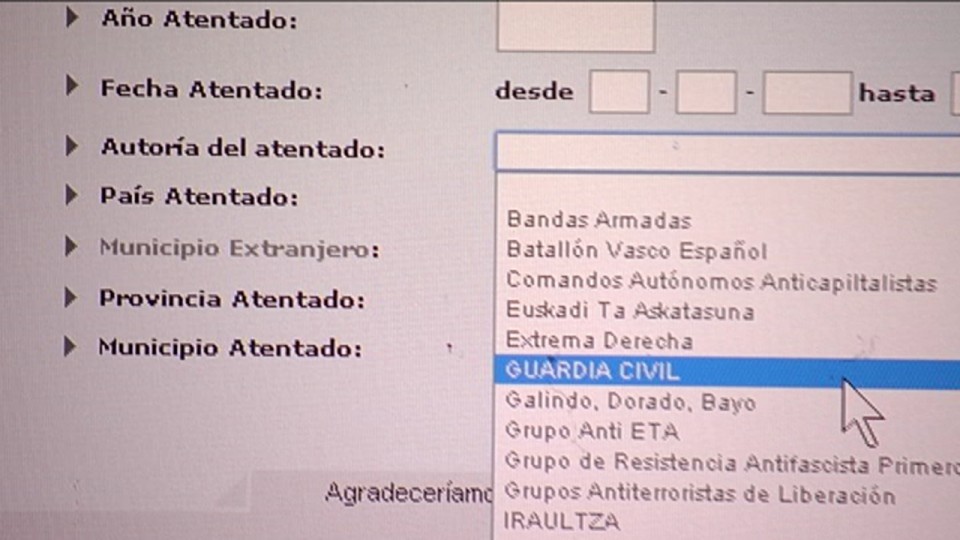 Imagen del listado retirado por el Gobierno Vasco. Argazkia: EITB