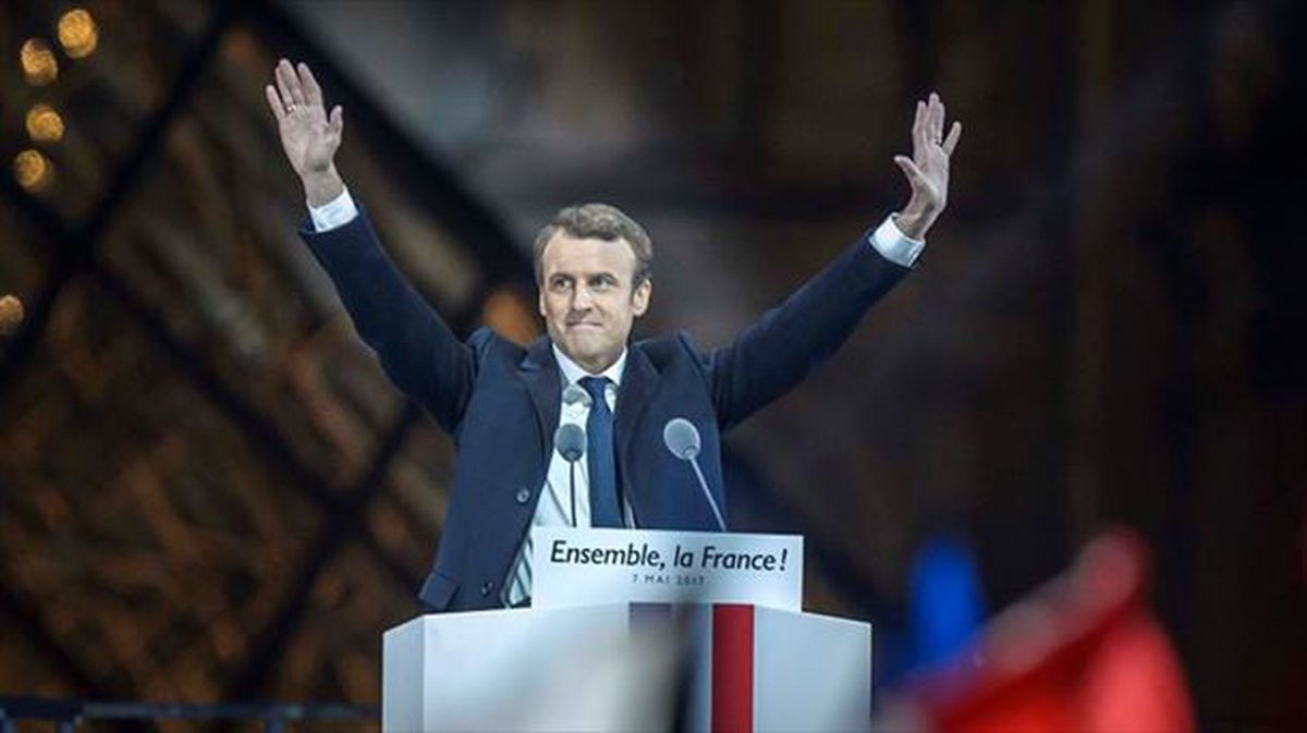Emmanuel Macron, 2017ko hauteskundeetako garaipena ospatzen.