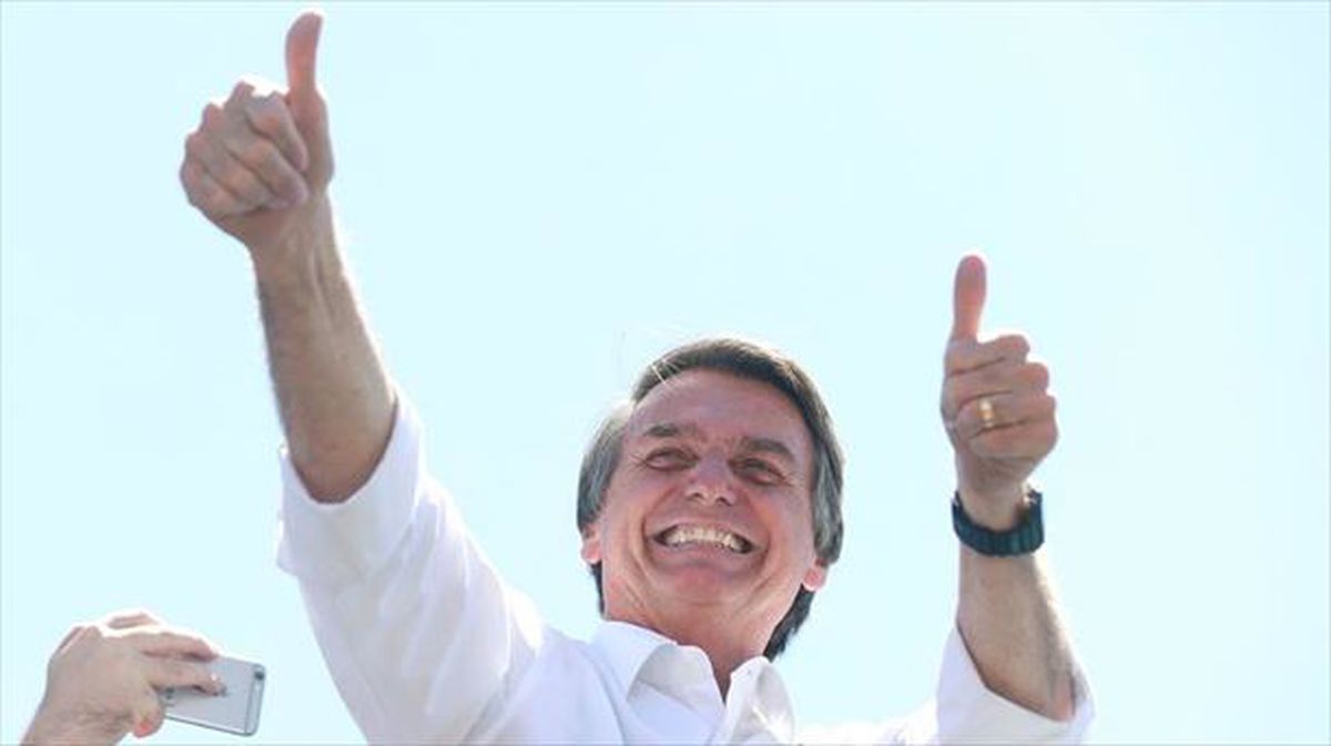 Jair Bolsonaro, kanpainako ekitaldi batean. Argazkia: EFE. 