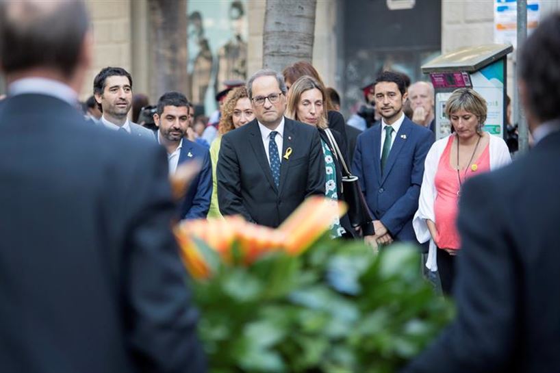 El president Torra, durante la ofrenda floral. Foto: EFE