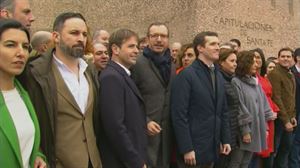 Los líderes del PP, Ciudadanos y Vox en la plaza de Colón de Madrid, en febrero. Foto: EiTB
