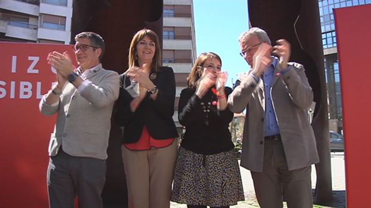 López, Mendia, Lastra y Retortillo en un mitin del PSE en Barakaldo