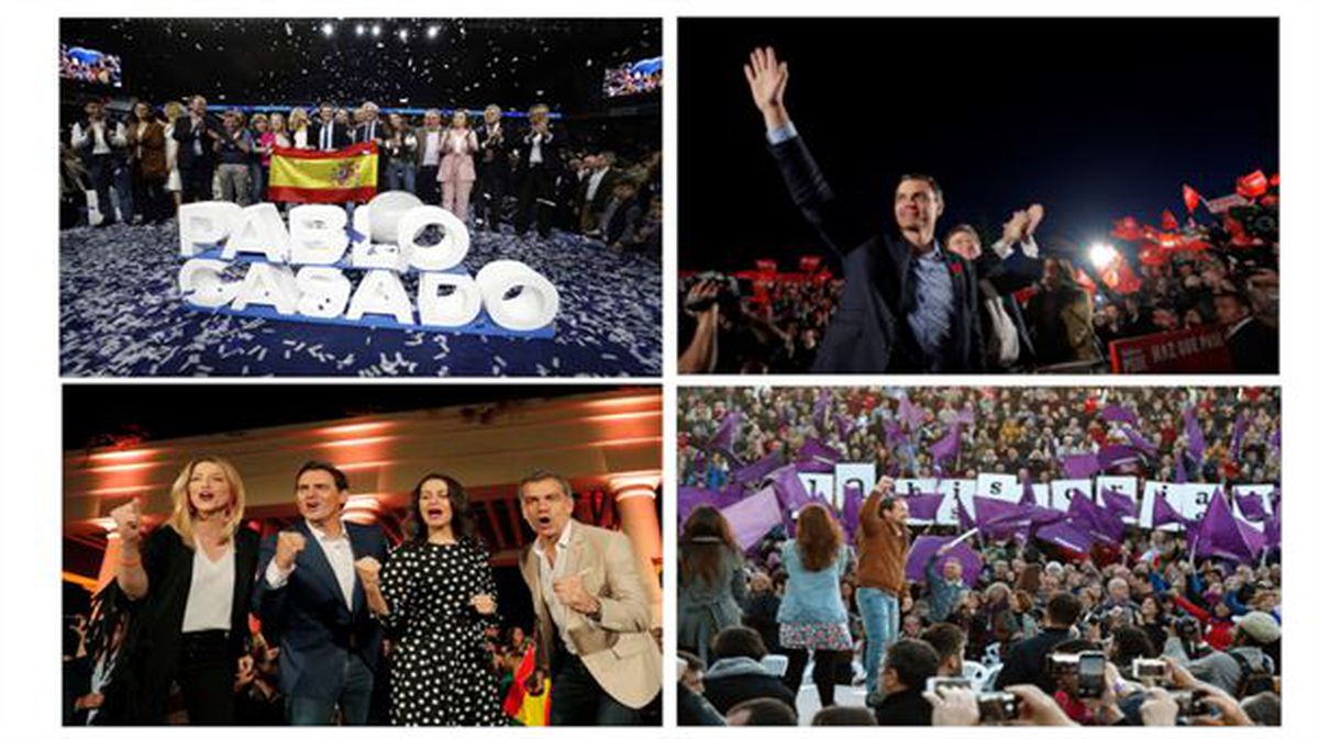 PP, PSOE, Ciudadanos eta Elkarrekin Podemos alderdien ekitaldiak.