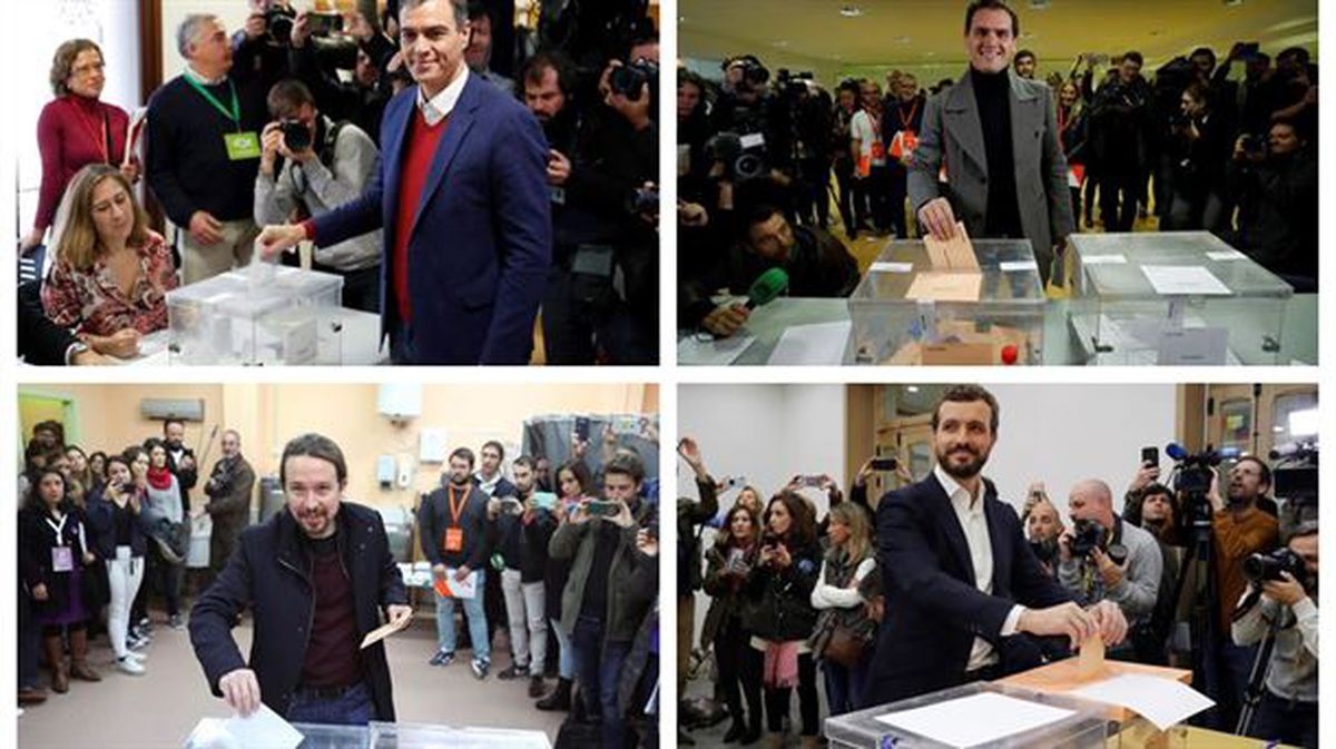 Los candidatos de los principales partidos de España votan en sus respectivos colegios electorales