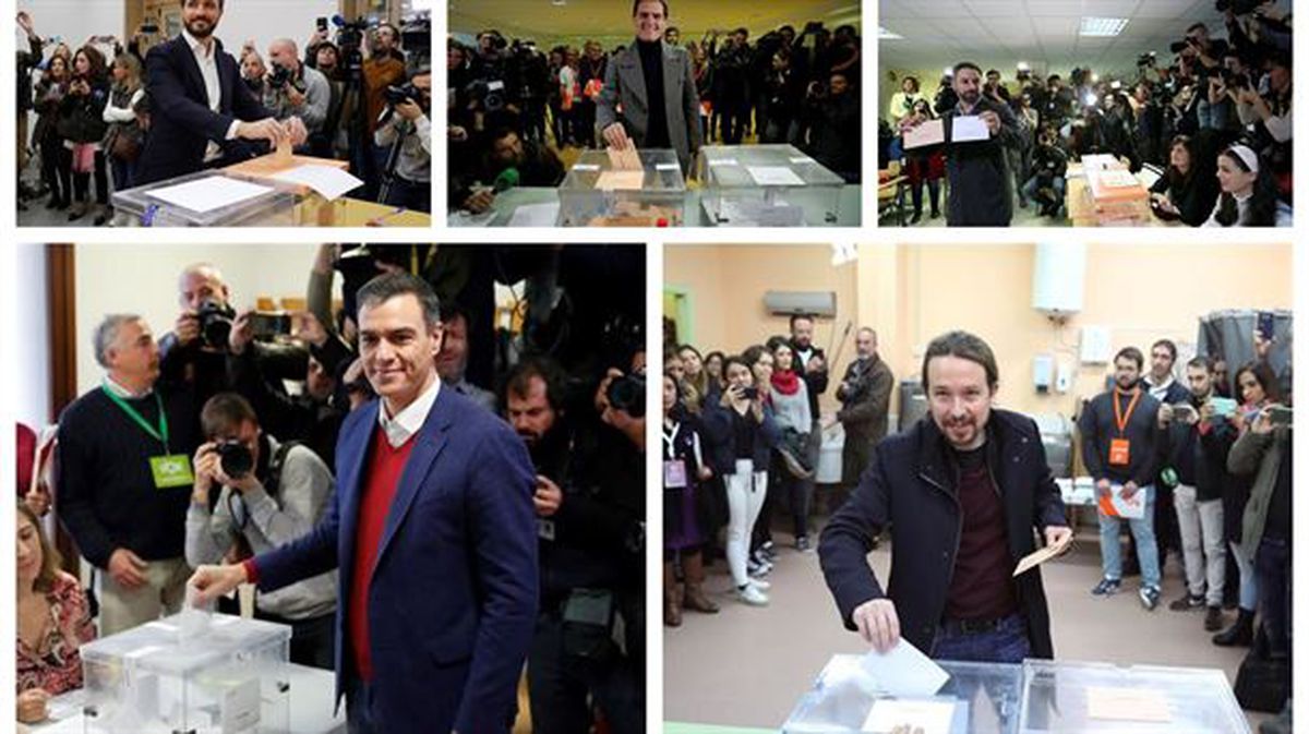 Los candidatos de los principales partidos de España votan en sus respectivos colegios electorales