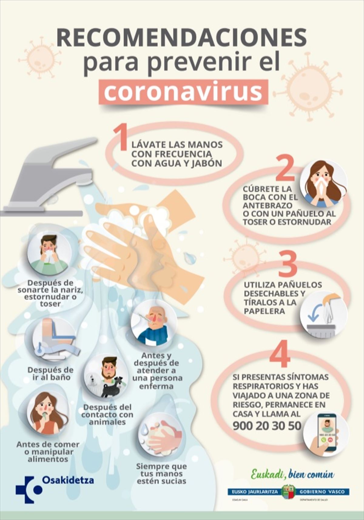 Osakidetza ha publicado algunas recomendaciones contra el coronavirus. 