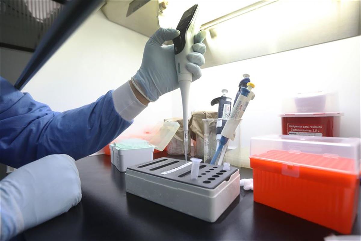 Un biólogo trabaja con muestras de la COVID-19 en un laboratorio.