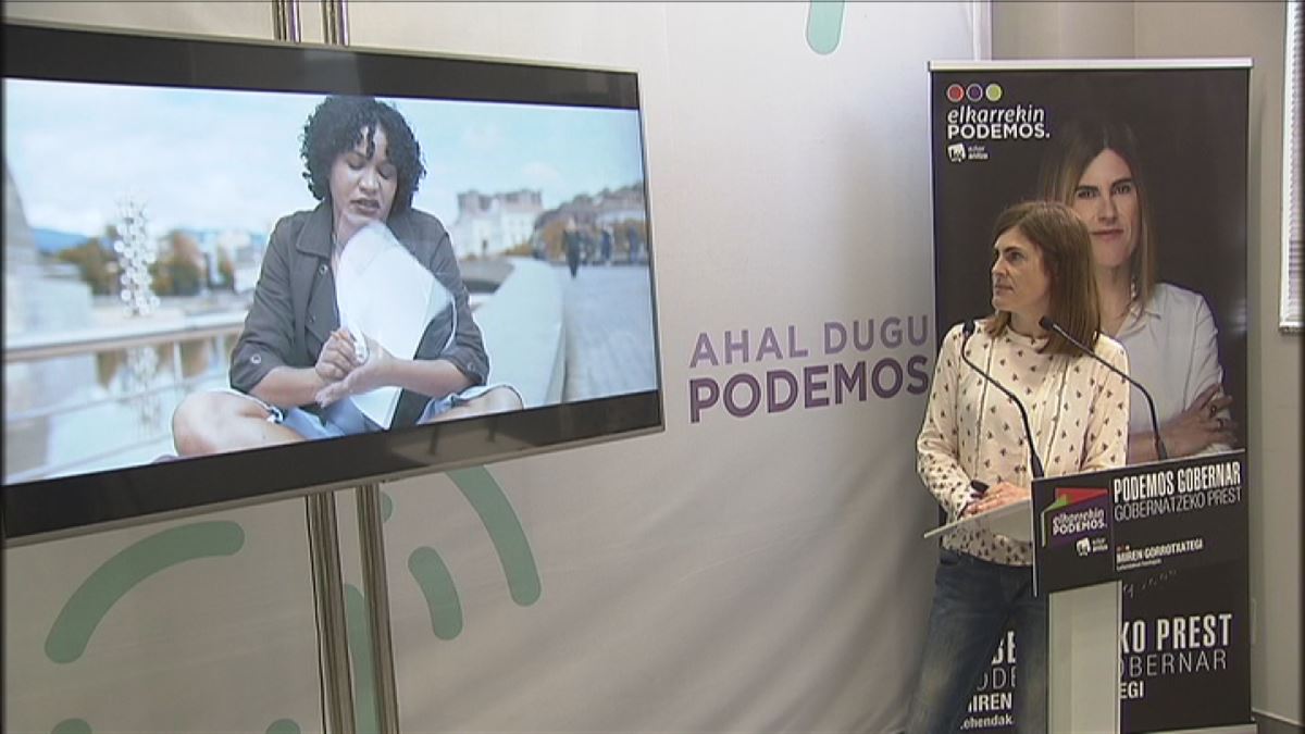 Miren Gorrotxategi Elkarrekin Podemos-IU koalizioko lehendakarigaia. Irudia: EiTB