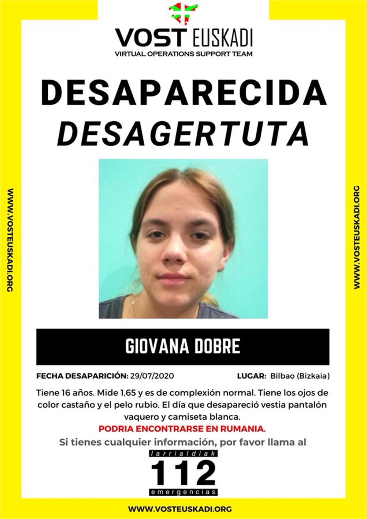 Buscan a una menor de 16 años desaparecida desde hace un mes en Bilbao