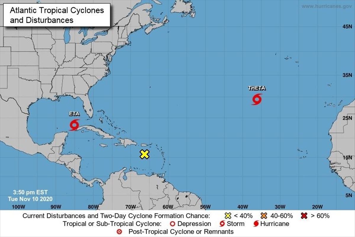 Imagen donde se muestra la localización del huracán "Eta" en el Golfo de México