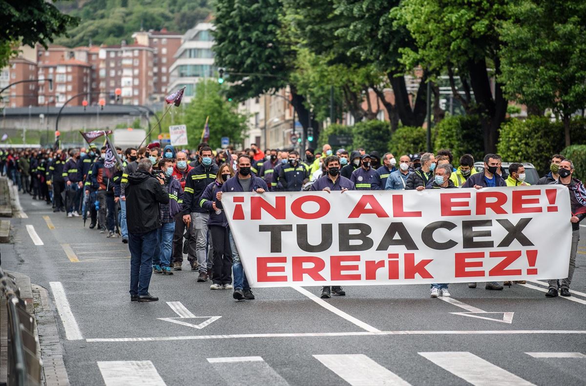 Una manifestación de la plantilla de Tubacex en Bilbao.