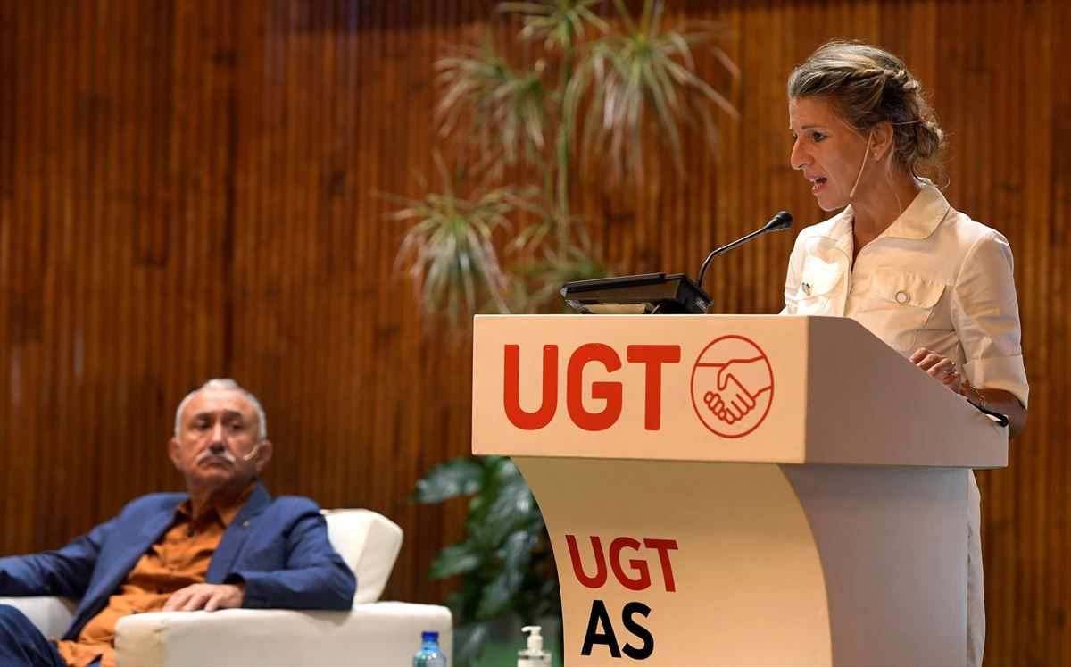 La ministra de Trabajo, Yolanda Díaz, en un acto de UGT. Foto de archivo: EFE