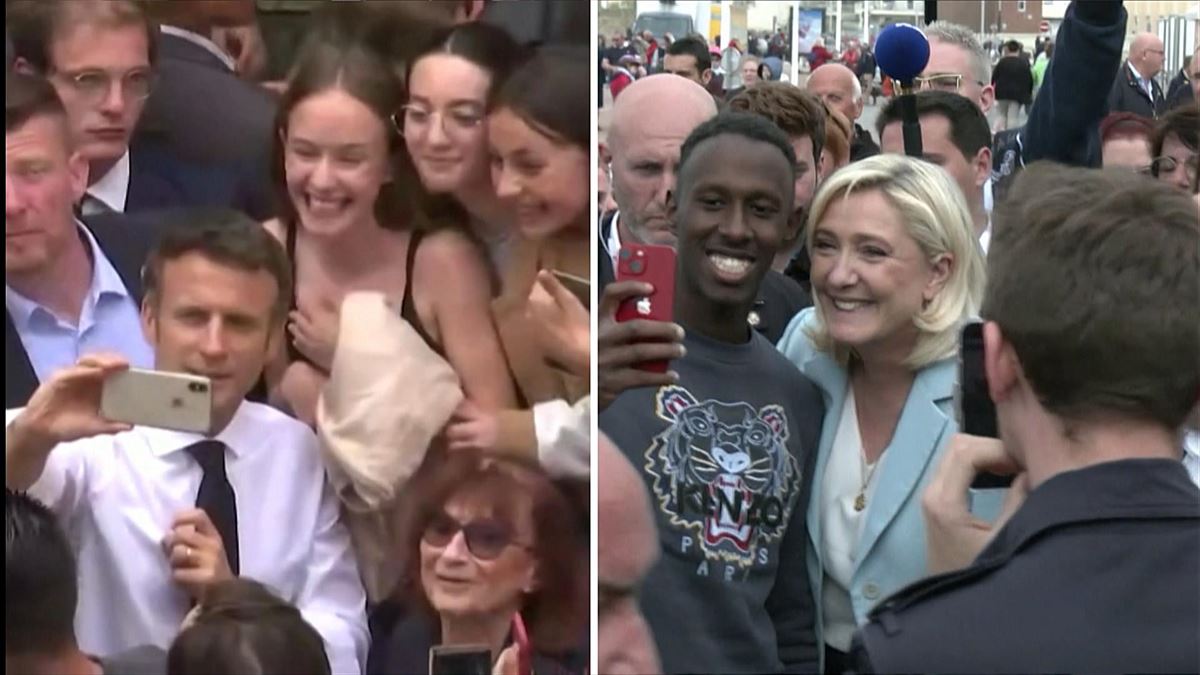 Macron eta Le Pen, hauteskundeen aurretik. EITB Mediaren bideo batetik ateratako argazkia.