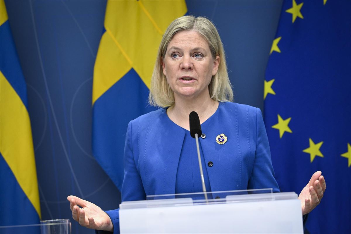 La primera ministra sueca, Magdalena Andersson, en su comparecencia de este lunes. Foto: EFE
