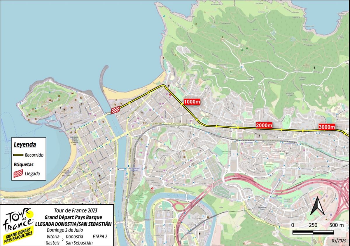 Mapa de la llegada del Tour de Francia a San Sebastián