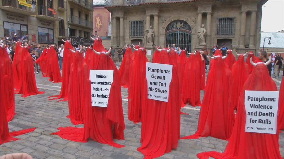 Protesta en Pamplona. Imagen obtenida de un vídeo de EITB Media.