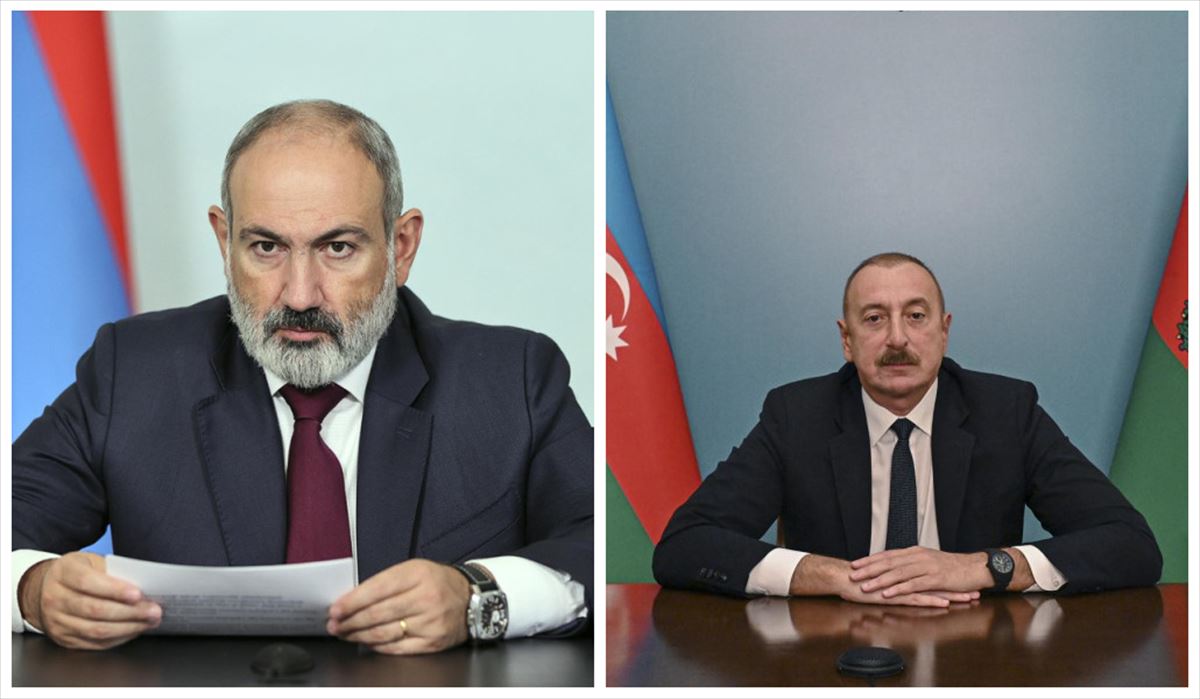 Nikol Pashinian Armeniako lehen ministroa eta Ilham Aliyev Azerbaijango presidentea. Argazkia: EFE