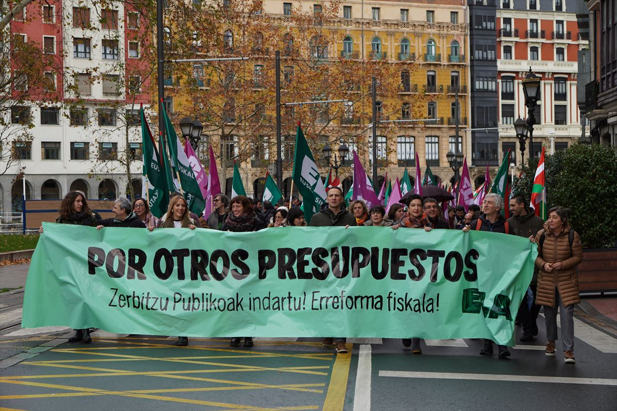Manifestación de ELA, hoy en Bilbao. @ELAsindikatua